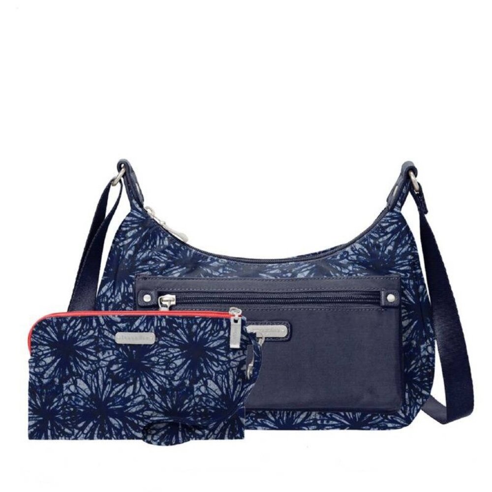 NWT Baggallini Navy Floral RFID Crossbody Bag  Matching Pouch Adjustable Strap